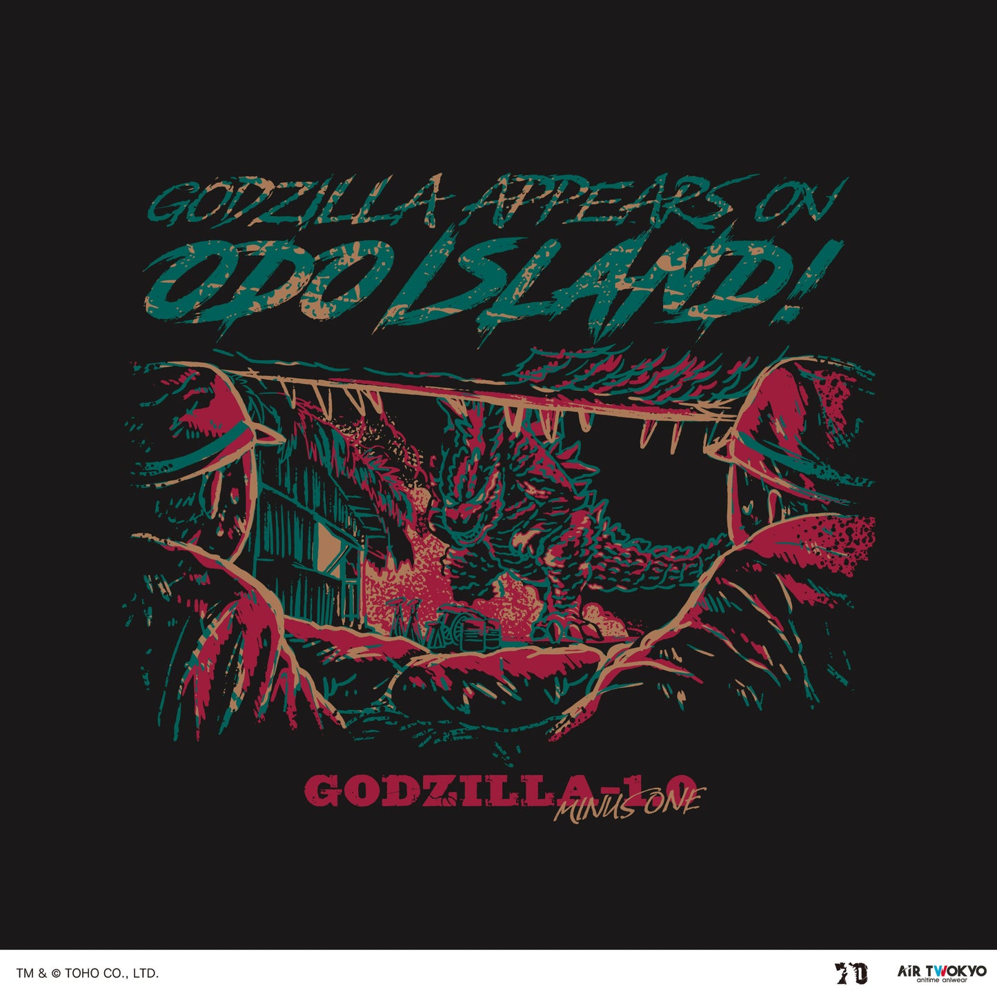 GODZILLA 70th Anniversary "GODZILLA MINUS ONE" Scene Illustration T-shirt1(Odo island)