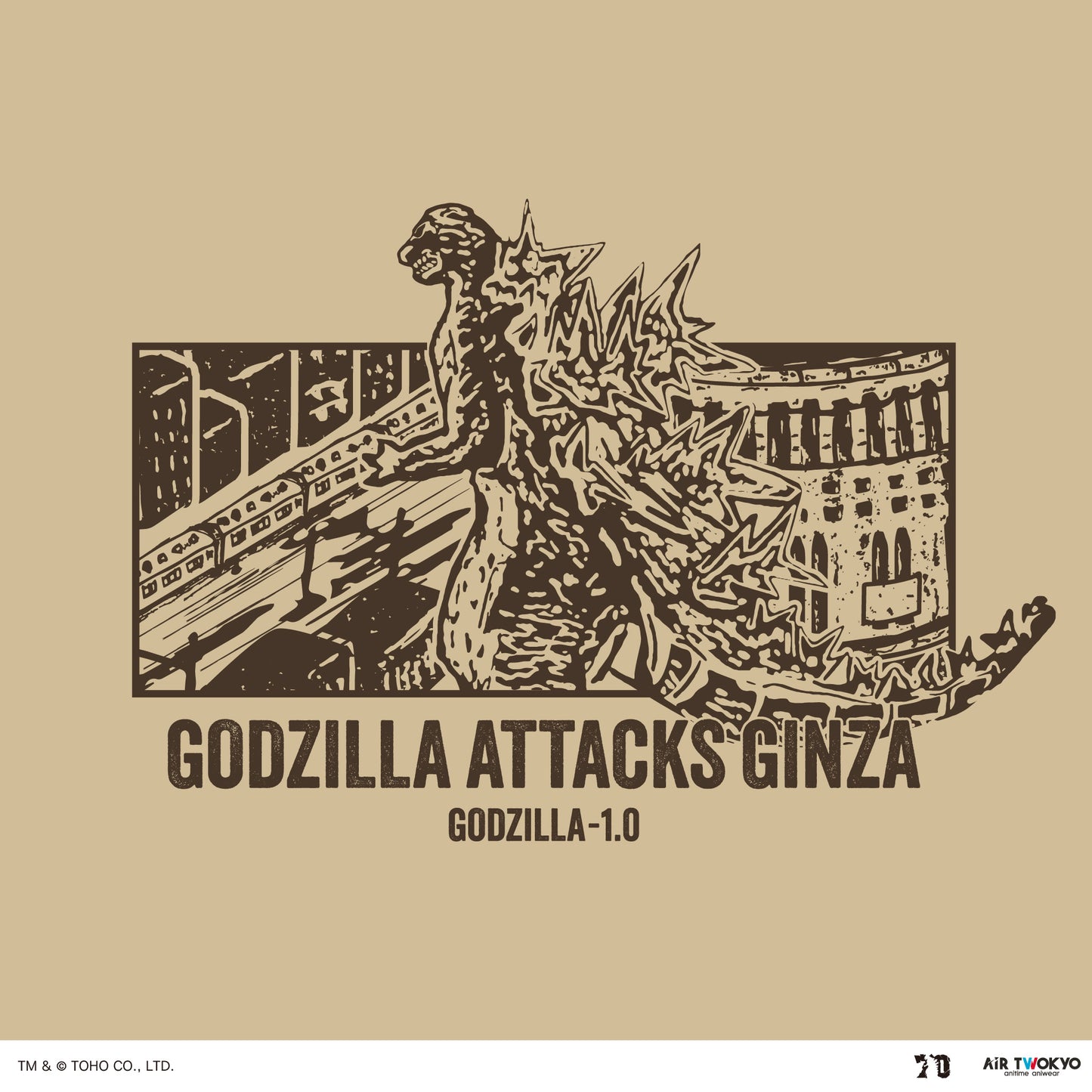 GODZILLA 70th Anniversary "GODZILLA MINUS ONE" Scene Illustration T-shirt3(Godzilla lands Ginza)